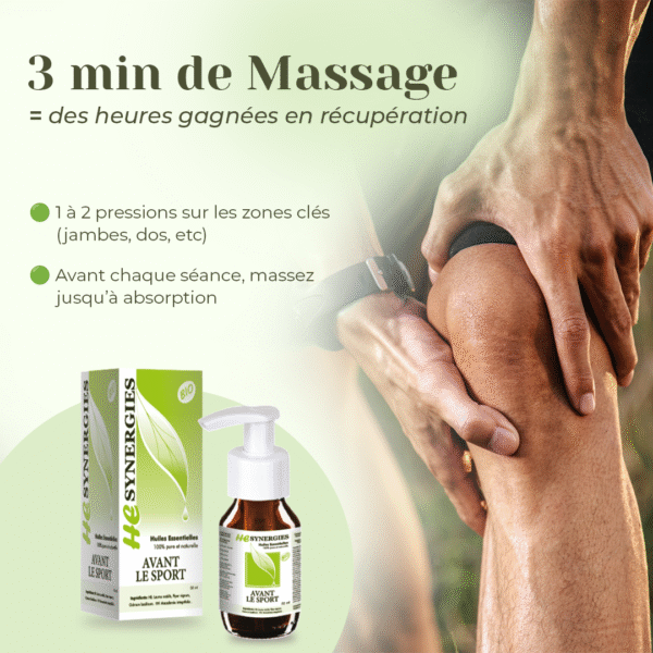 Massage du genou avec huile essentielle avant le sport pour une meilleure récupération musculaire