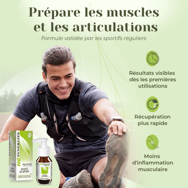 Étirement avant le sport avec huile essentielle HE Synergies pour préparer muscles et articulations